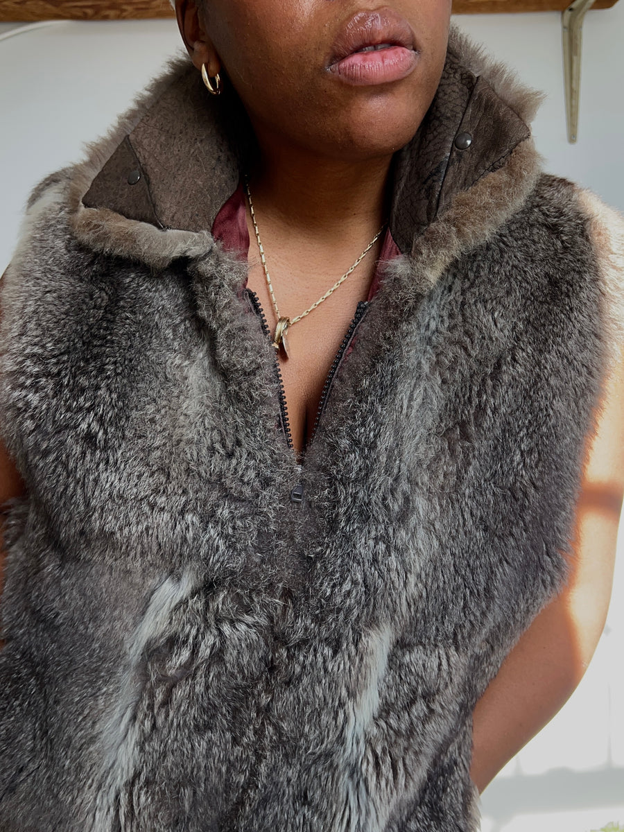 Womens grey faux outlet fur gilet