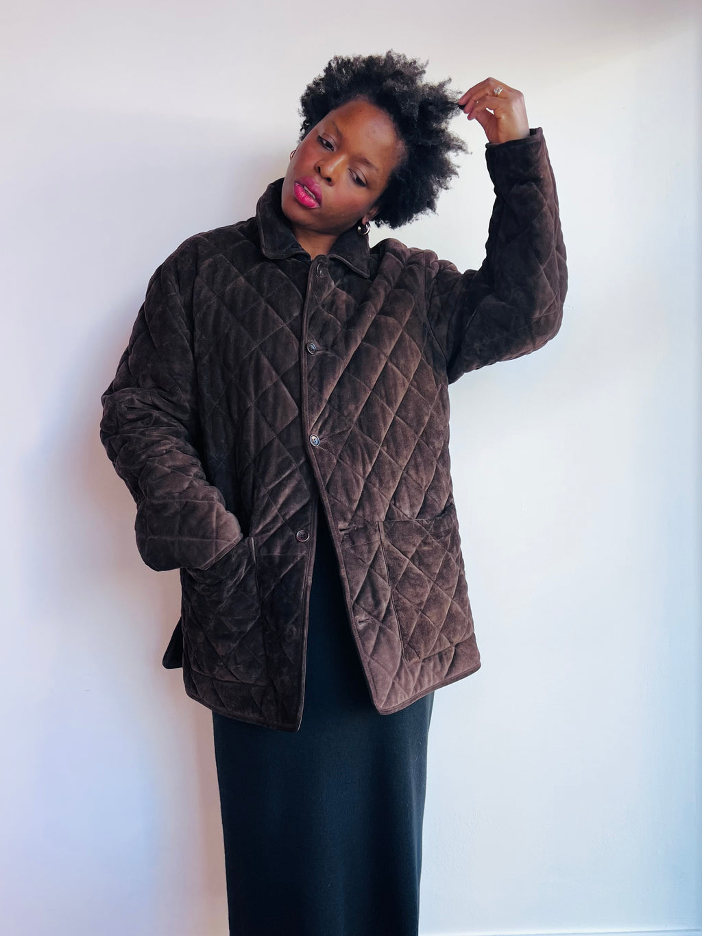 Quilted Espresso Suede Coat