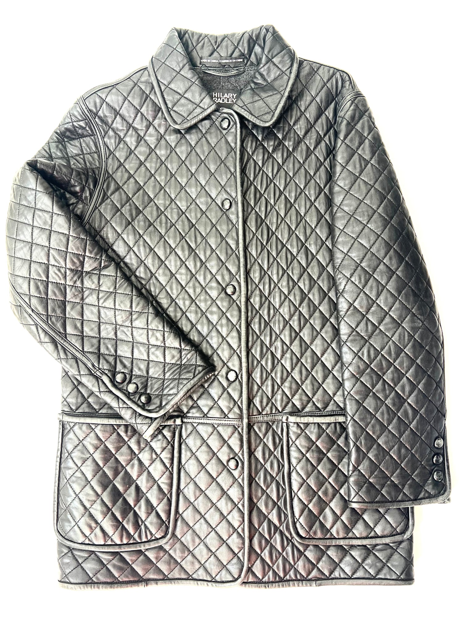 Black Leather Quilted Jacket by Hilary Radley