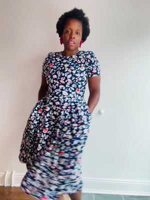 Navy Abstract Print Dress