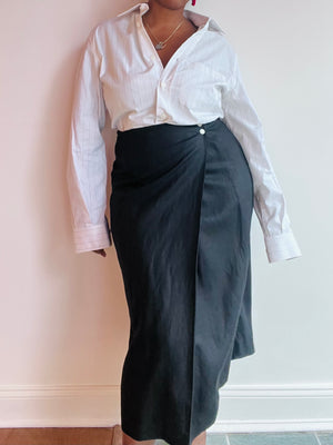 Black Linen Wrap Skirt