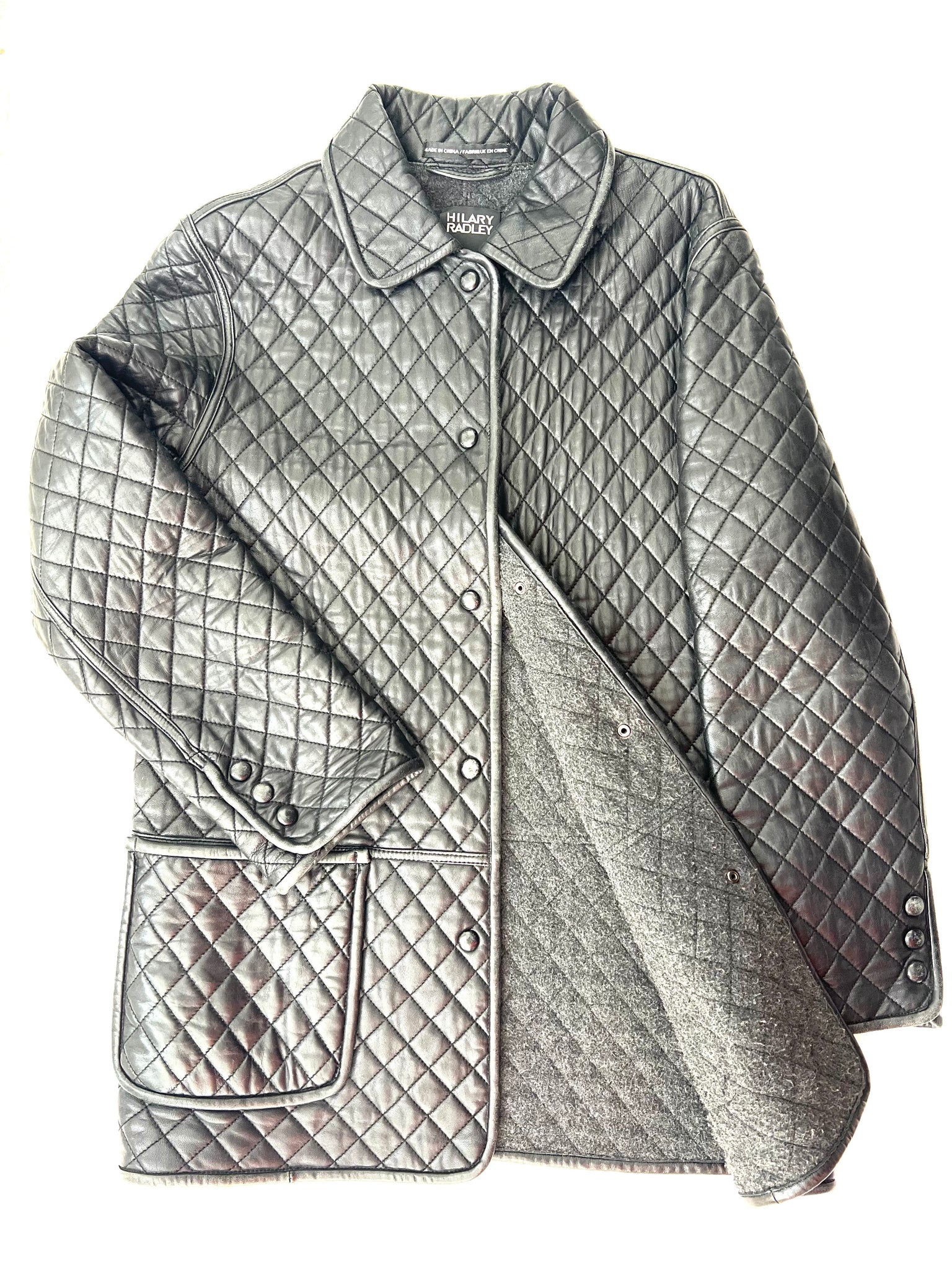 Black Leather Quilted Jacket by Hilary Radley