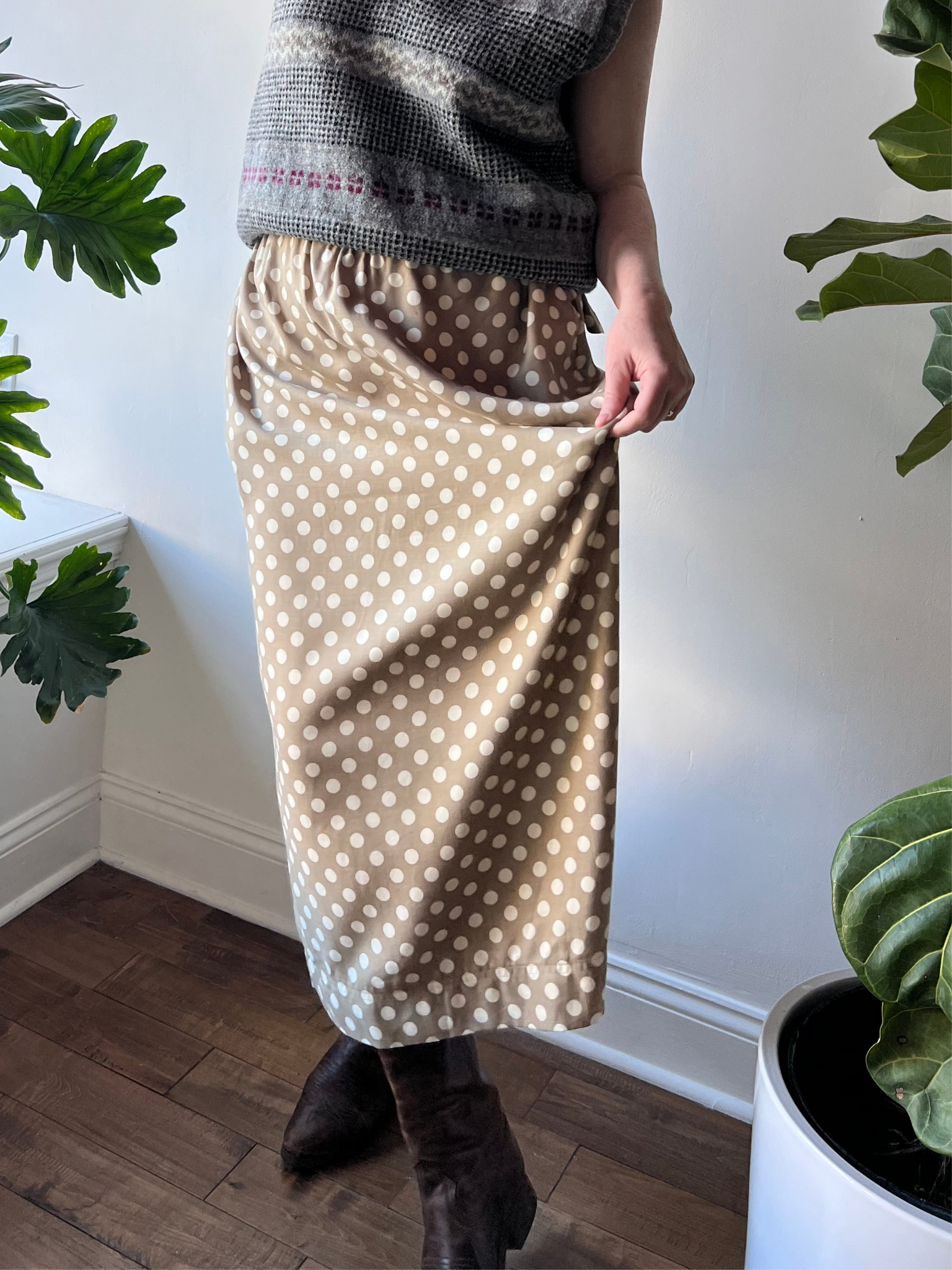 Khaki Polka Dot Skirt by Perry Ellis