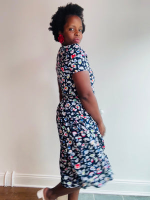 Navy Abstract Pattern Dress