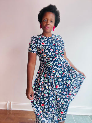 Navy Abstract Print Dress