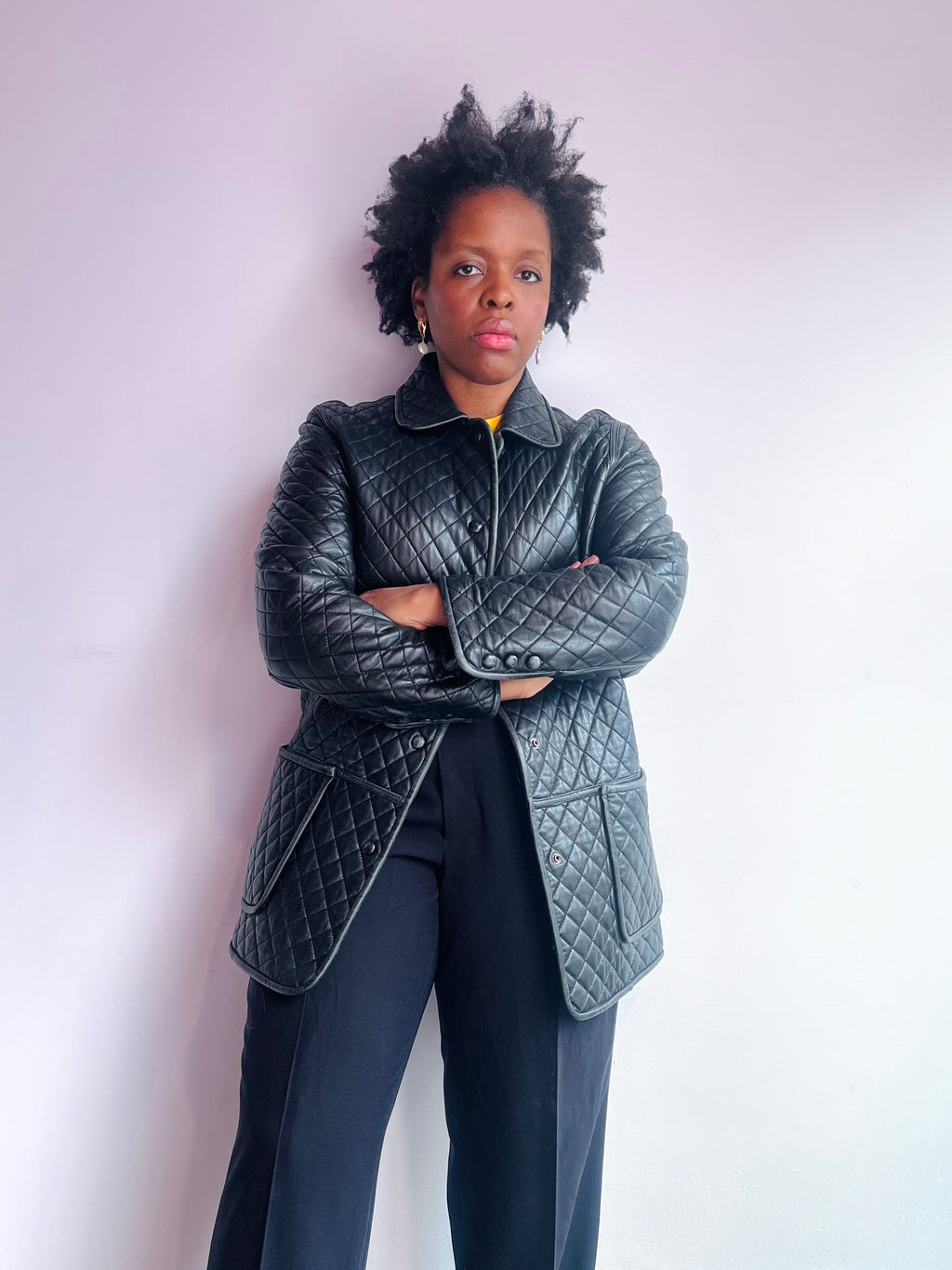 Black Leather Quilted Jacket by Hilary Radley