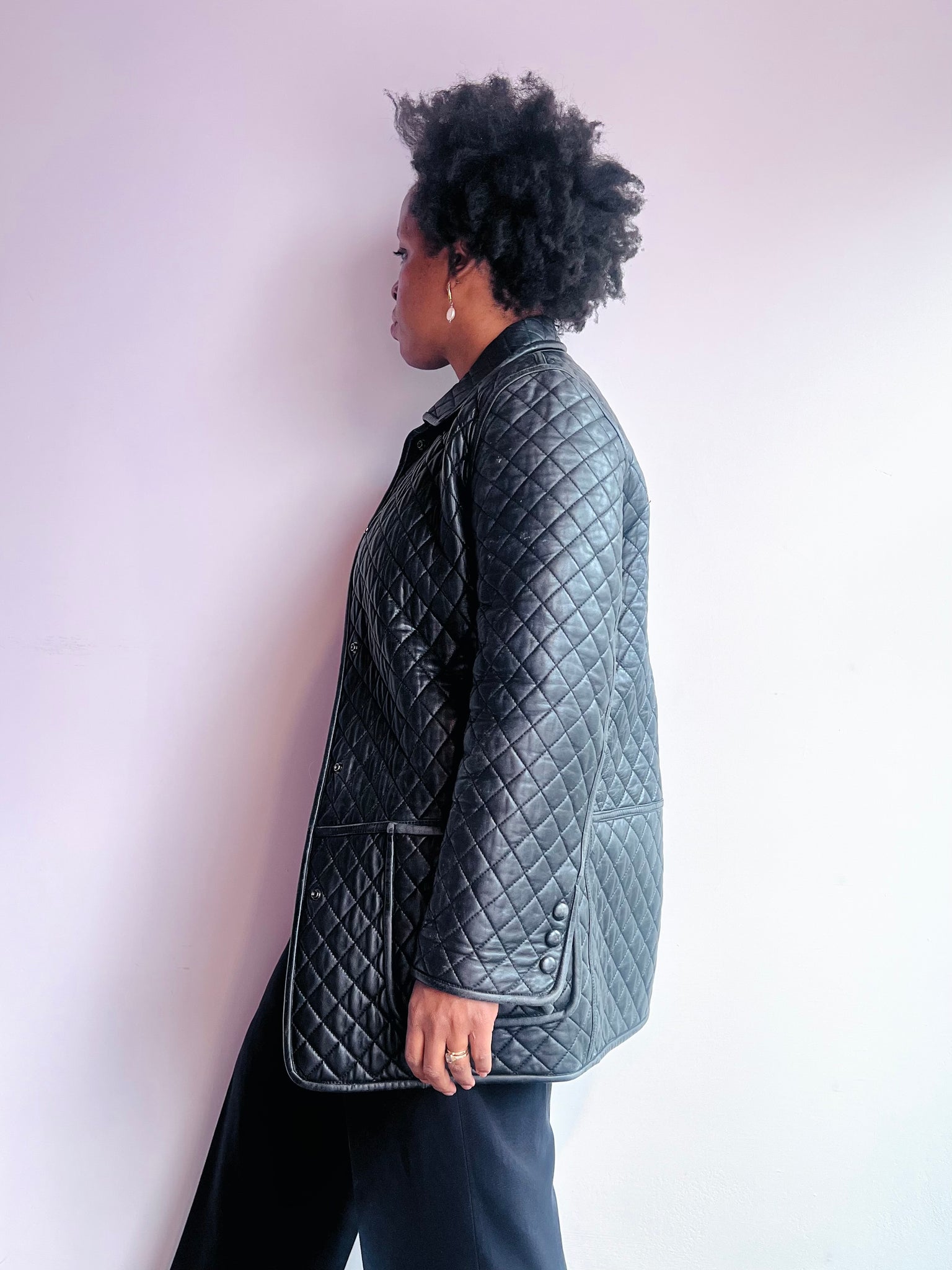 Black Leather Quilted Jacket by Hilary Radley