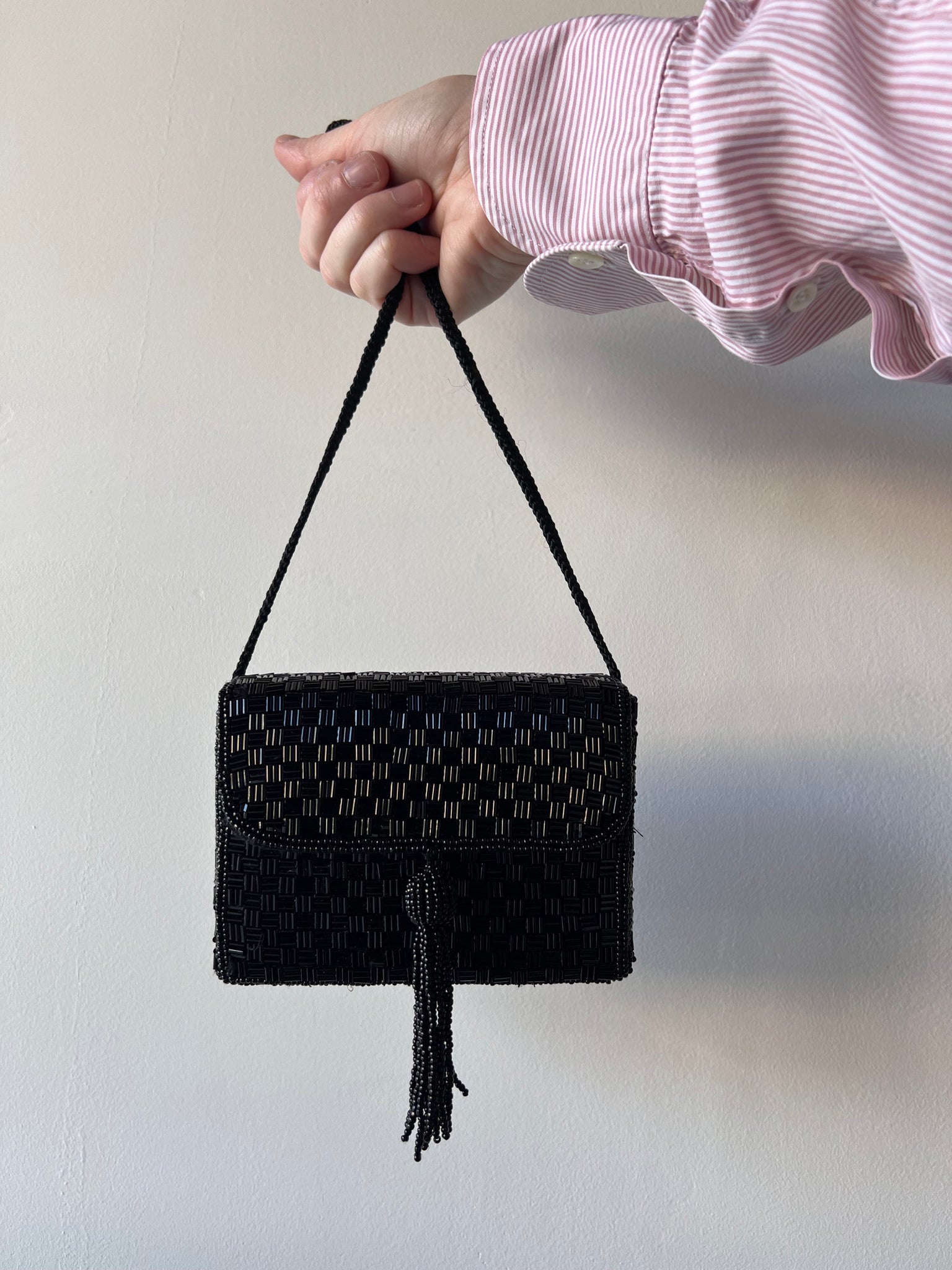 Black Beaded Box Bag