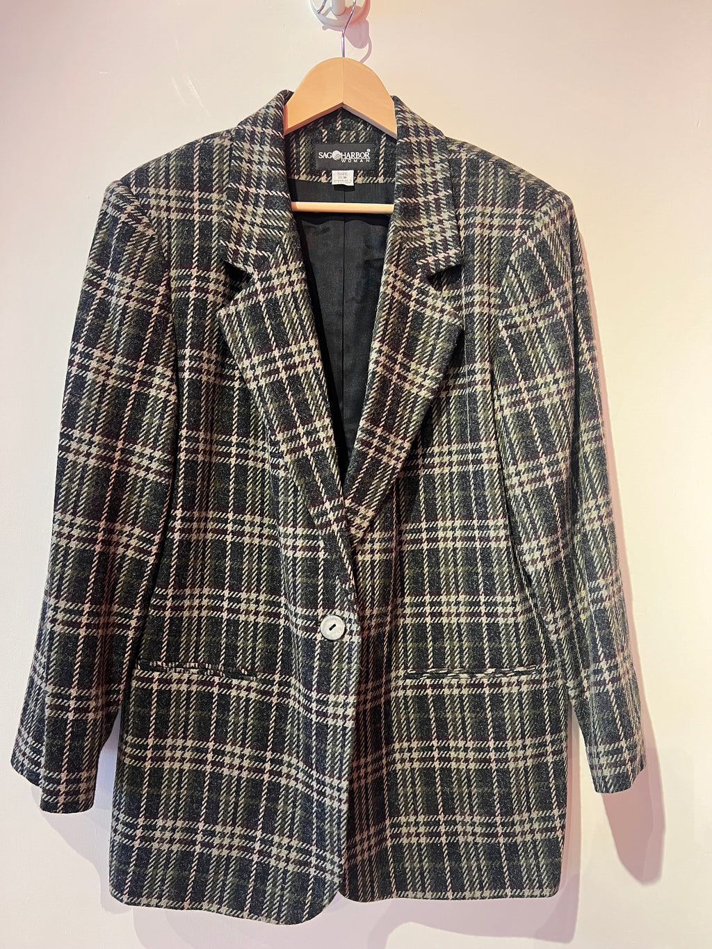 Plaid Wool Single-Button Blazer