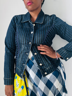 Striped Denim Jacket with Lacing