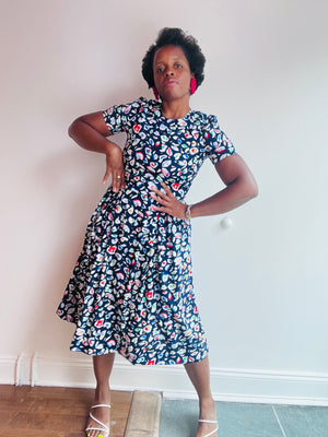 Navy Abstract Pattern Dress