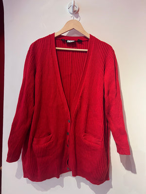 Red Knit Cardigan by DKNY