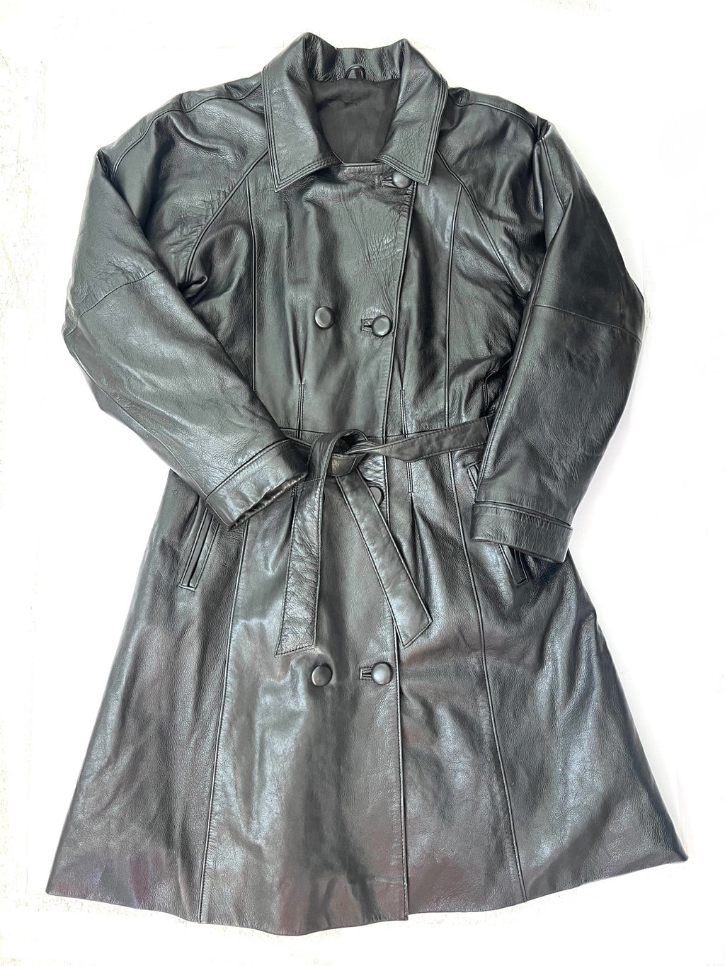 Black Leather Trench with Belt