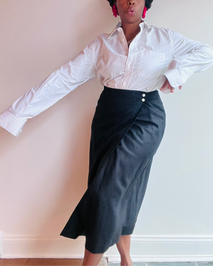 Black Linen Wrap Skirt