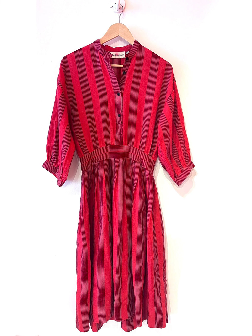 Red Linen Striped Dress by Albert Nipon
