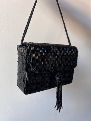 Black Beaded Box Bag